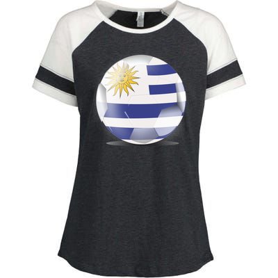 Soccer Ball Country Flag Uruguay Enza Ladies Jersey Colorblock Tee