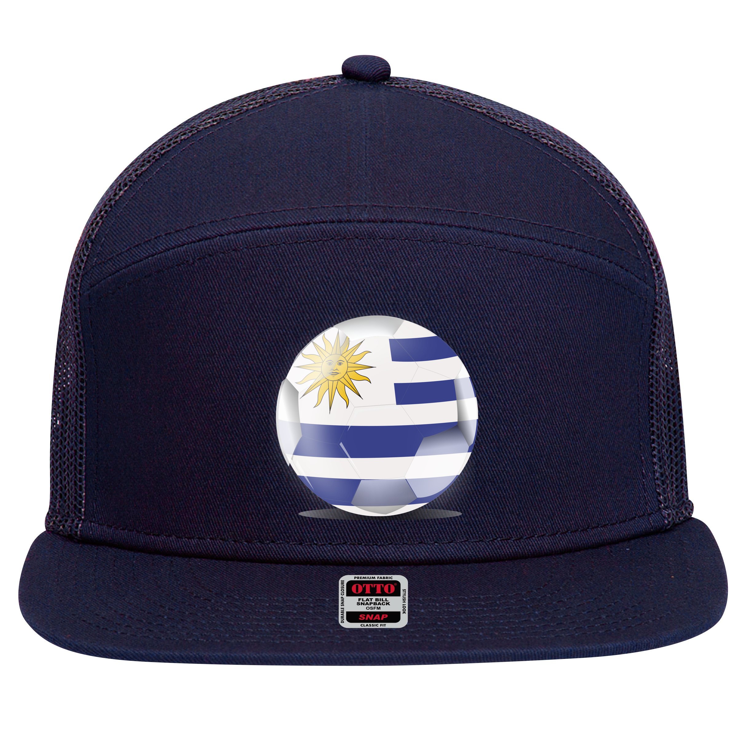 Soccer Ball Country Flag Uruguay 7 Panel Mesh Trucker Snapback Hat