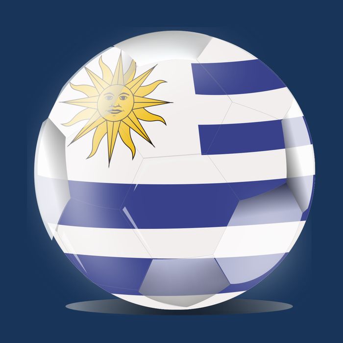 Soccer Ball Country Flag Uruguay 7 Panel Mesh Trucker Snapback Hat