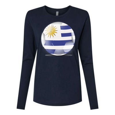 Soccer Ball Country Flag Uruguay Womens Cotton Relaxed Long Sleeve T-Shirt