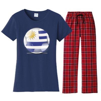 Soccer Ball Country Flag Uruguay Women's Flannel Pajama Set