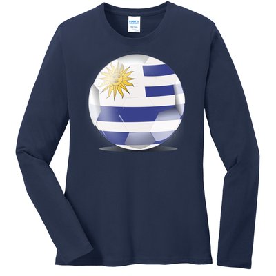 Soccer Ball Country Flag Uruguay Ladies Long Sleeve Shirt