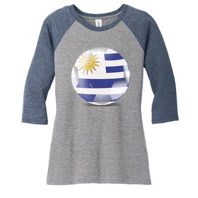 Soccer Ball Country Flag Uruguay Women's Tri-Blend 3/4-Sleeve Raglan Shirt