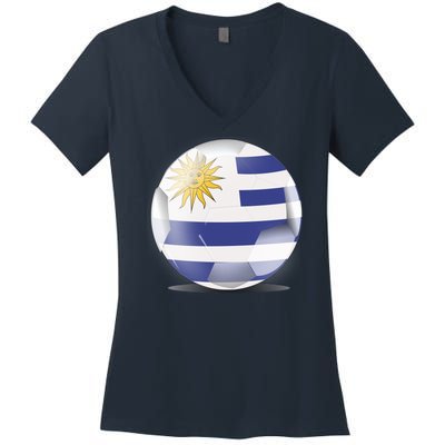 Soccer Ball Country Flag Uruguay Women's V-Neck T-Shirt