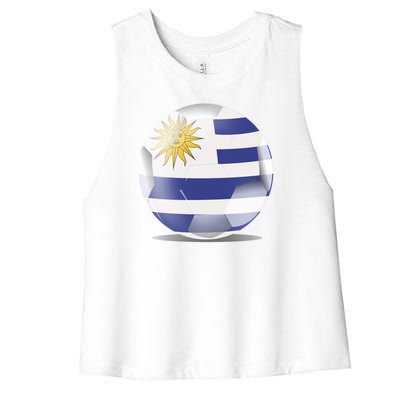 Soccer Ball Country Flag Uruguay Women's Racerback Cropped Tank