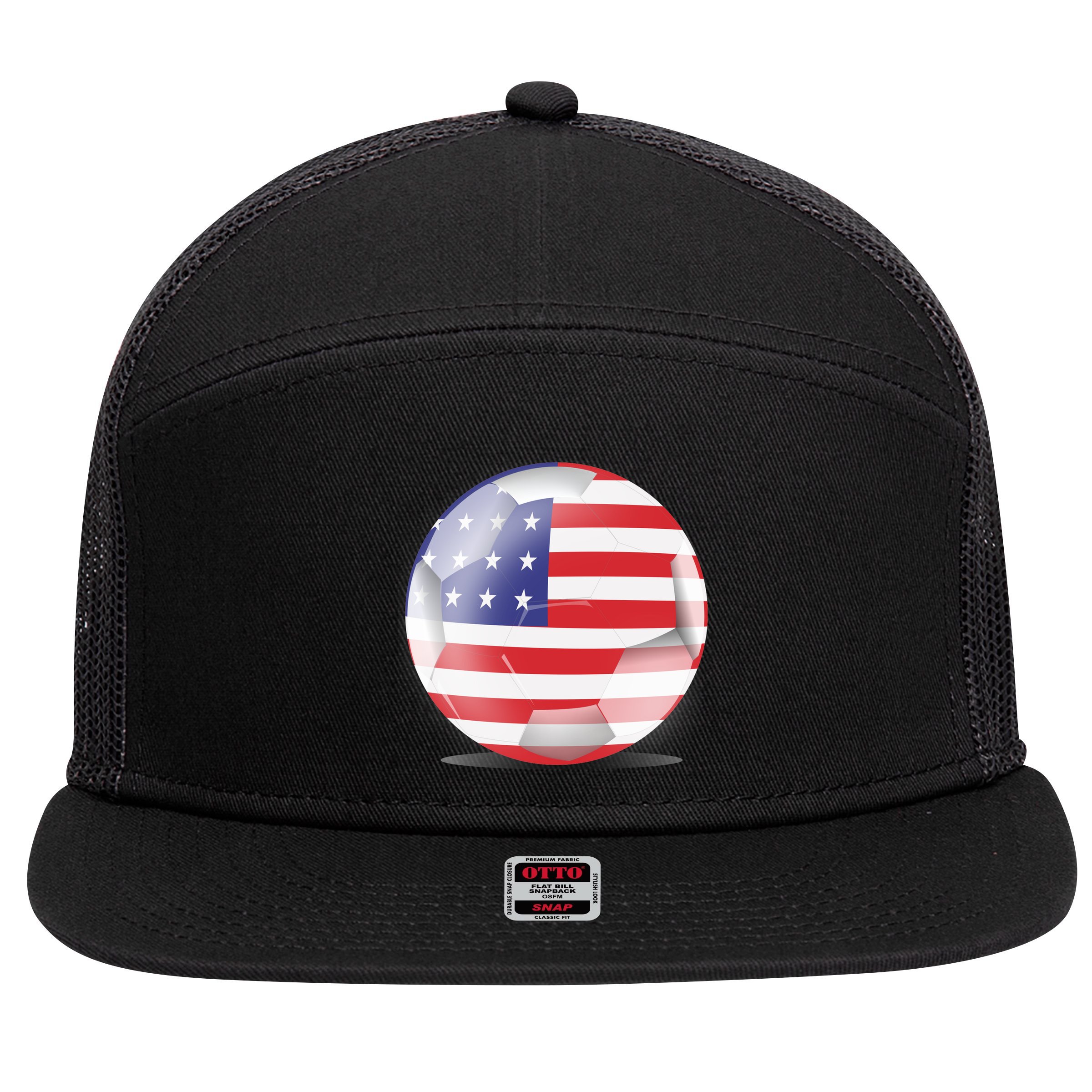 Soccer Ball Country Flag USA 7 Panel Mesh Trucker Snapback Hat