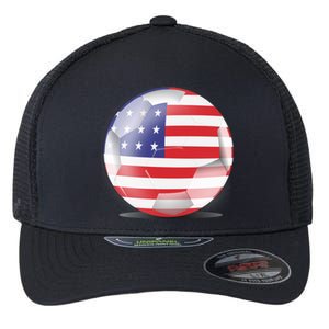 Soccer Ball Country Flag USA Flexfit Unipanel Trucker Cap