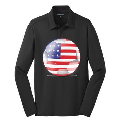 Soccer Ball Country Flag USA Silk Touch Performance Long Sleeve Polo