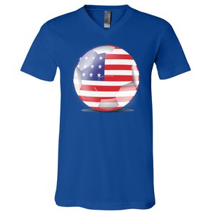 Soccer Ball Country Flag USA V-Neck T-Shirt