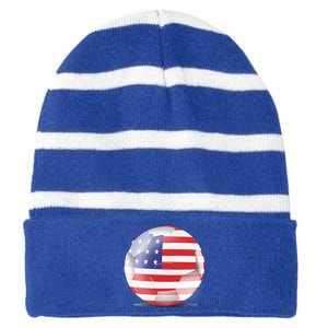 Soccer Ball Country Flag USA Striped Beanie with Solid Band