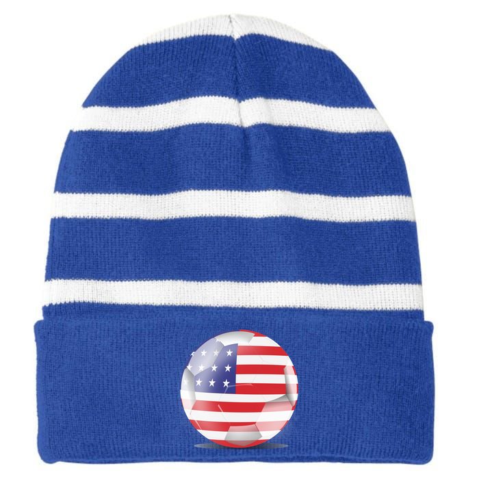 Soccer Ball Country Flag USA Striped Beanie with Solid Band