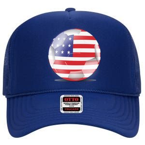 Soccer Ball Country Flag USA High Crown Mesh Back Trucker Hat