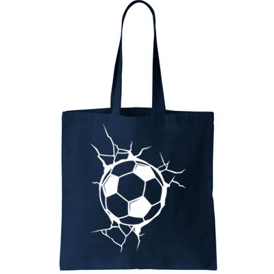 Soccer Ball Crashing Into Wall Tote Bag