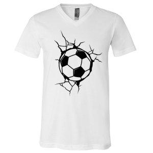 Soccer Ball Crashing Into Wall V-Neck T-Shirt