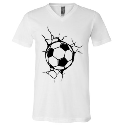 Soccer Ball Crashing Into Wall V-Neck T-Shirt