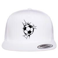 Soccer Ball Crashing Into Wall Flat Bill Trucker Hat
