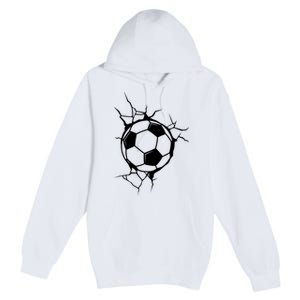 Soccer Ball Crashing Into Wall Premium Pullover Hoodie