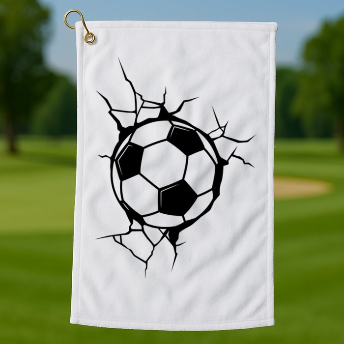Soccer Ball Crashing Into Wall Golf Towel