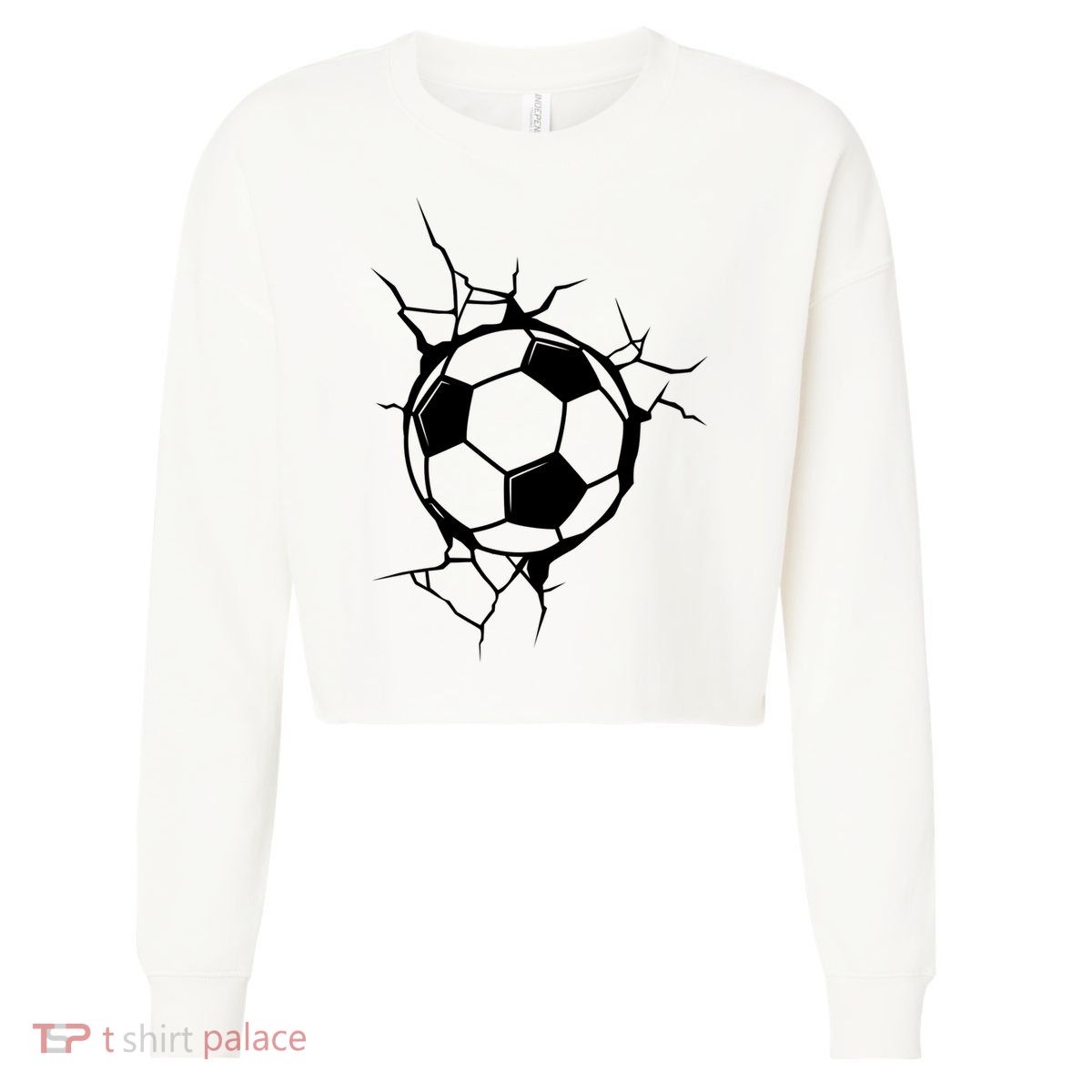 Soccer Ball Crashing Into Wall Cropped Pullover Crew