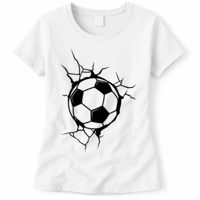 Soccer Ball Crashing Into Wall Womens T-Shirt