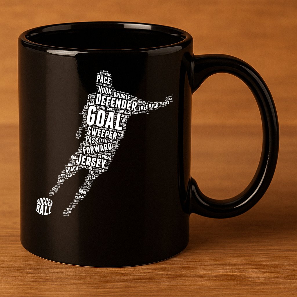 Soccer Futbol Player Word Art 11oz C Handle Ceramic Mug