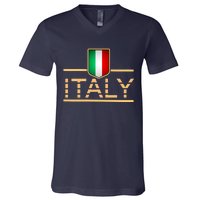 Soccer Italian Flag Italy Fan Logo V-Neck T-Shirt