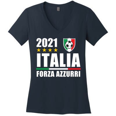 Soccer Italian Forza Azzurri Italian Pride Women's V-Neck T-Shirt