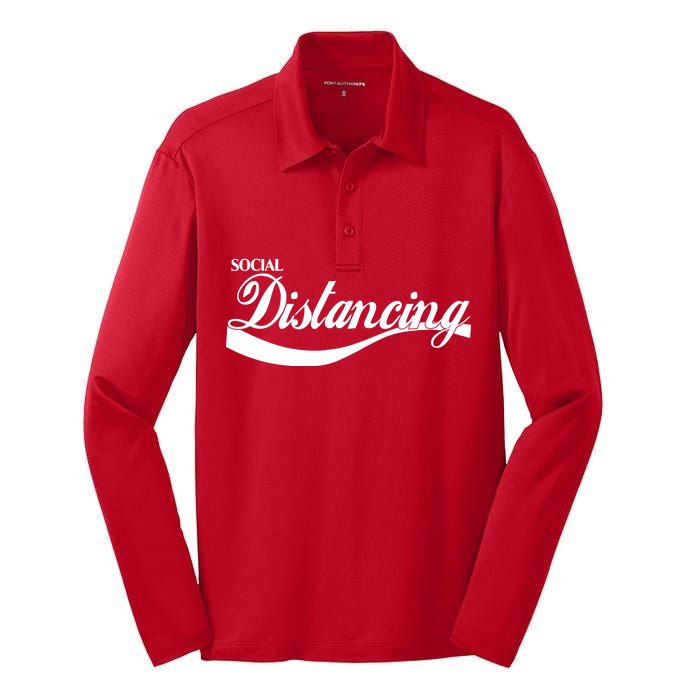 Social Distancing Cola Logo Silk Touch Performance Long Sleeve Polo