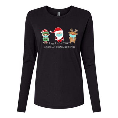 Social Distancing Funny Santa Claus Reindeer Elf Christmas Womens Cotton Relaxed Long Sleeve T-Shirt