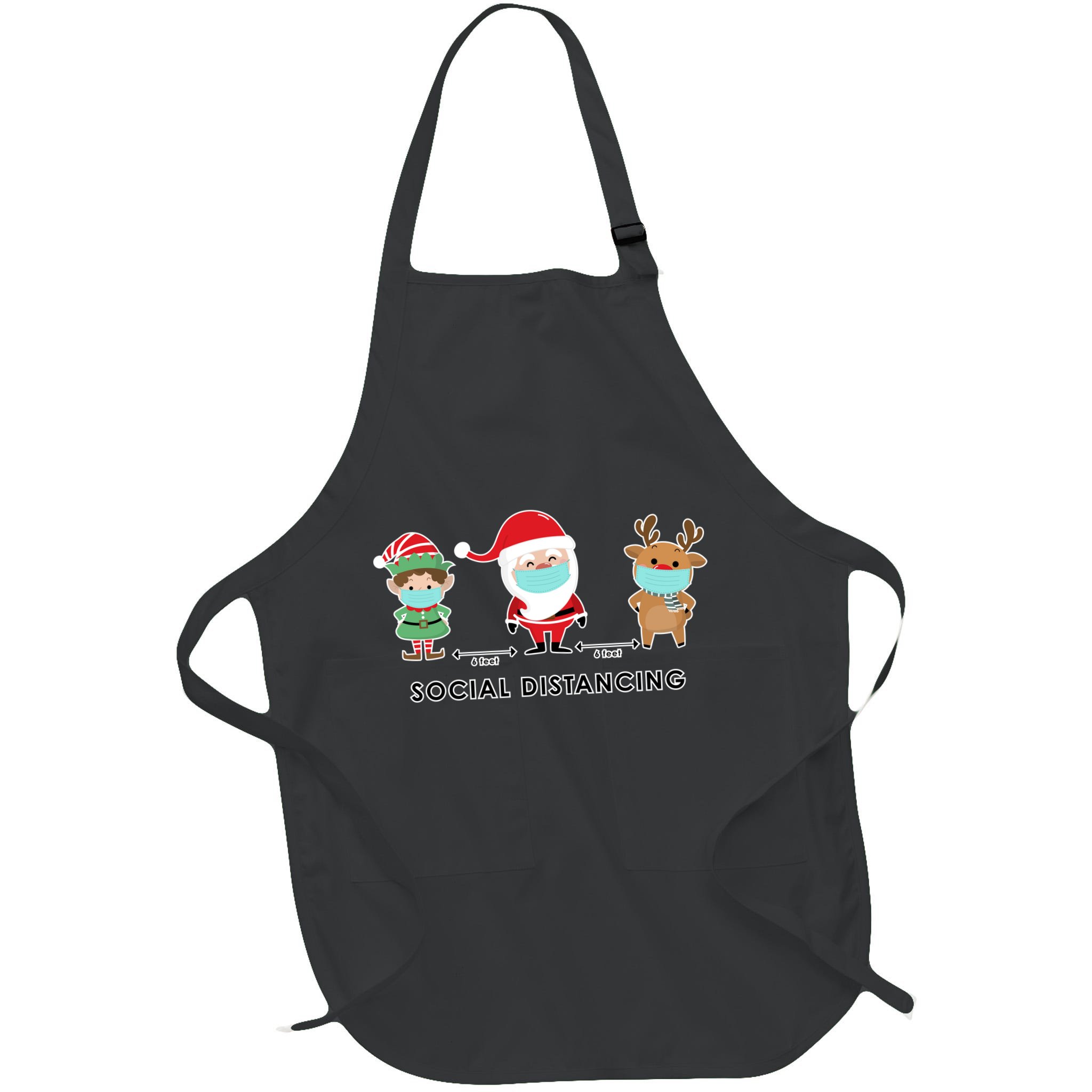 Social Distancing Funny Santa Claus Reindeer Elf Christmas Apron