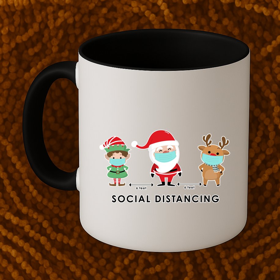 Social Distancing Funny Santa Claus Reindeer Elf Christmas Mug