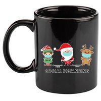 Social Distancing Funny Santa Claus Reindeer Elf Christmas 11oz C Handle Ceramic Mug