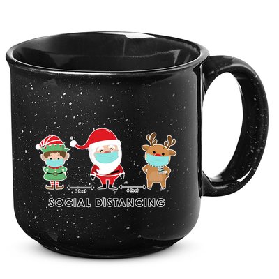 Social Distancing Funny Santa Claus Reindeer Elf Christmas 15oz Campfire Ceramic Mug