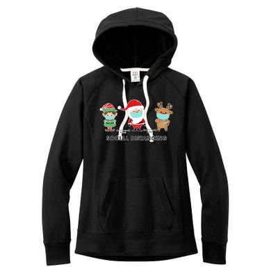 Social Distancing Funny Santa Claus Reindeer Elf Christmas Women's Fleece Hoodie