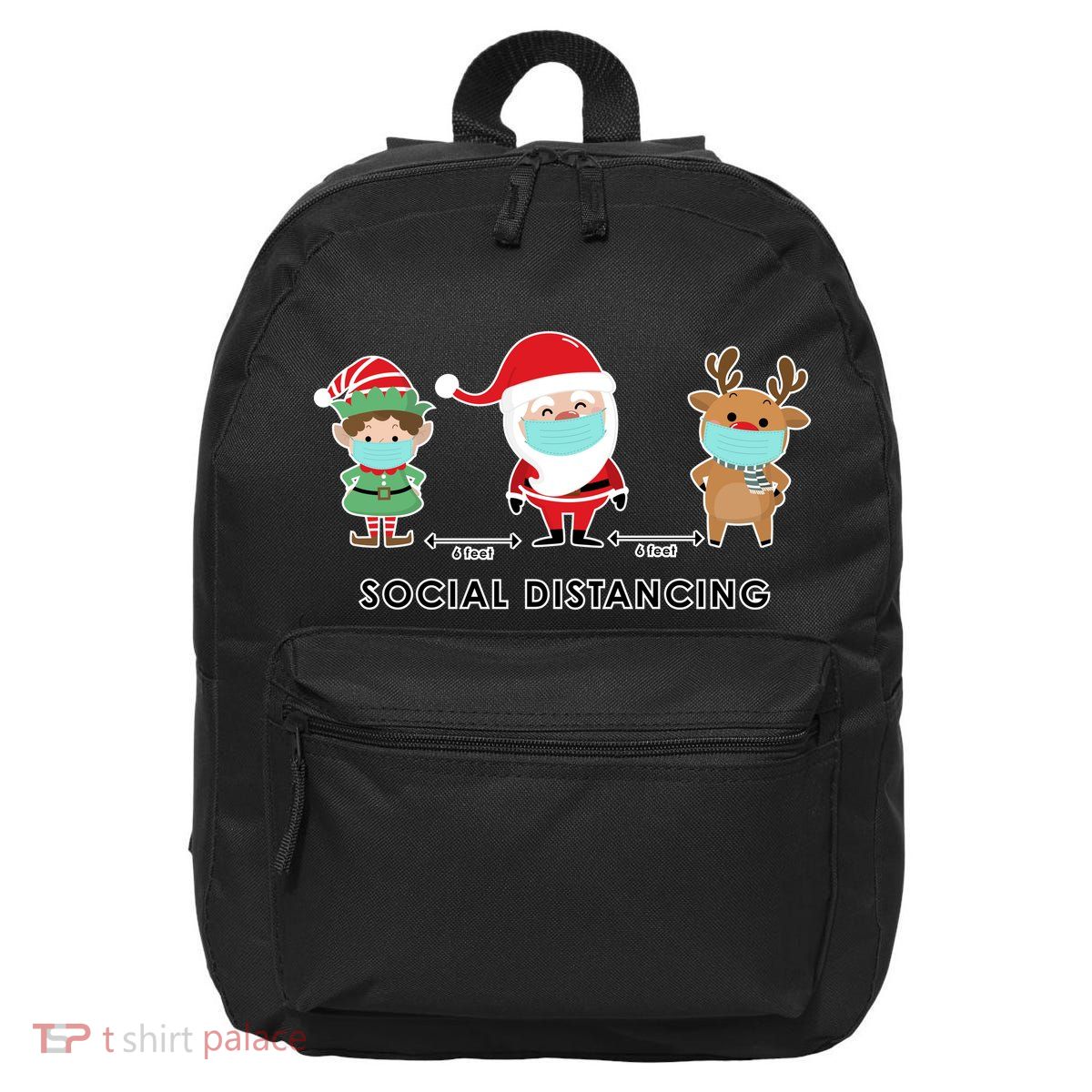 Social Distancing Funny Santa Claus Reindeer Elf Christmas 16 in Basic Backpack