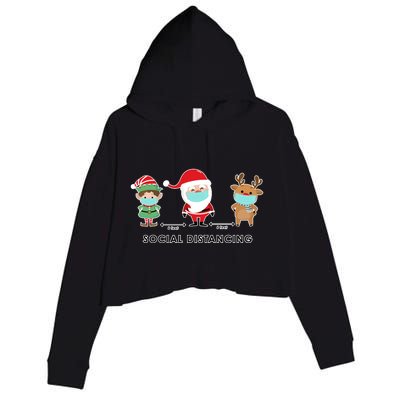 Social Distancing Funny Santa Claus Reindeer Elf Christmas Crop Fleece Hoodie