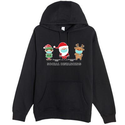 Social Distancing Funny Santa Claus Reindeer Elf Christmas Premium Pullover Hoodie