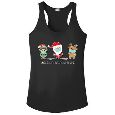 Social Distancing Funny Santa Claus Reindeer Elf Christmas Ladies PosiCharge Competitor Racerback Tank