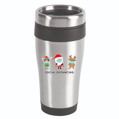 Social Distancing Funny Santa Claus Reindeer Elf Christmas 16oz Travel Tumbler