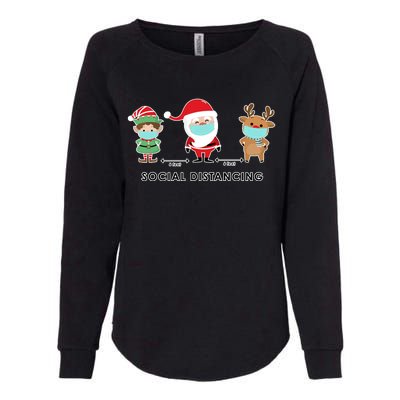 Social Distancing Funny Santa Claus Reindeer Elf Christmas Womens California Wash Sweatshirt