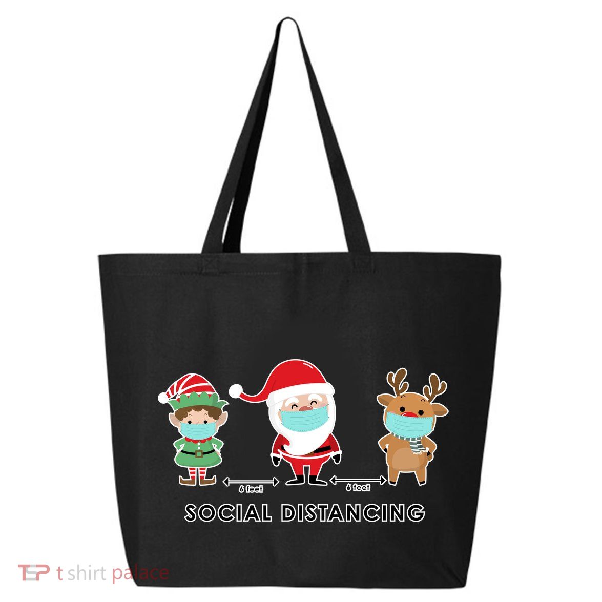 Social Distancing Funny Santa Claus Reindeer Elf Christmas 25L Jumbo Tote
