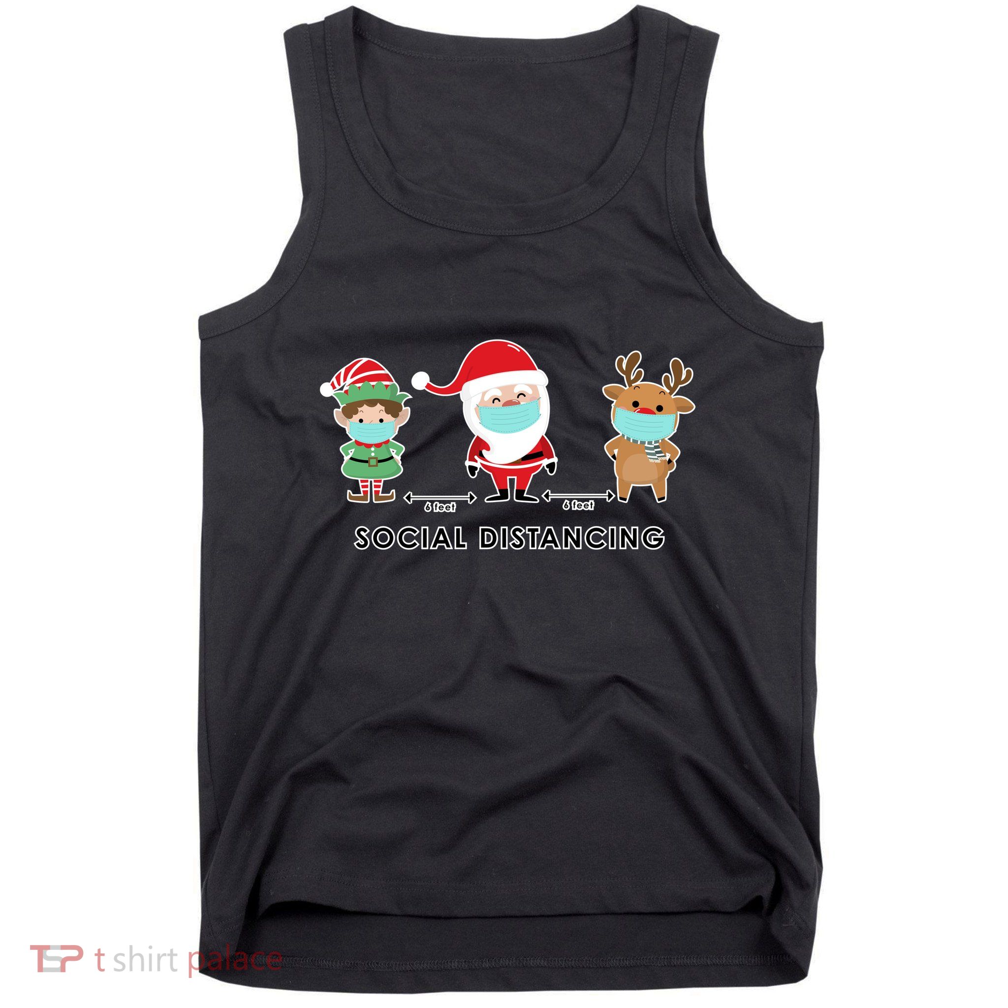 Social Distancing Funny Santa Claus Reindeer Elf Christmas Tank Top