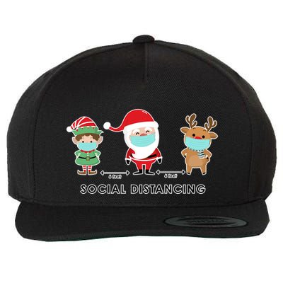 Social Distancing Funny Santa Claus Reindeer Elf Christmas Wool Snapback Cap