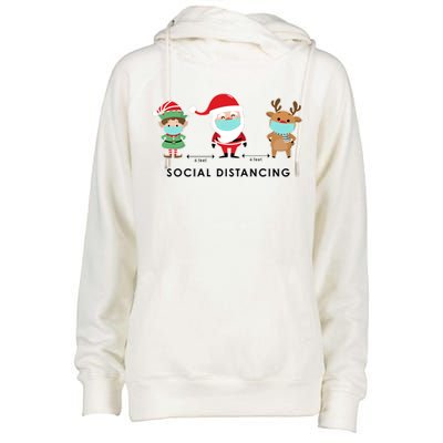 Social Distancing Funny Santa Claus Reindeer Elf Christmas Womens Funnel Neck Pullover Hood