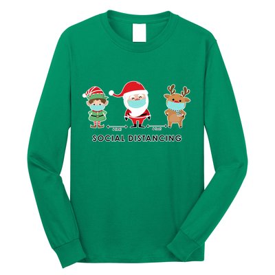 Social Distancing Funny Santa Claus Reindeer Elf Christmas Long Sleeve Shirt