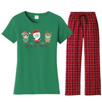 Social Distancing Funny Santa Claus Reindeer Elf Christmas Women's Flannel Pajama Set