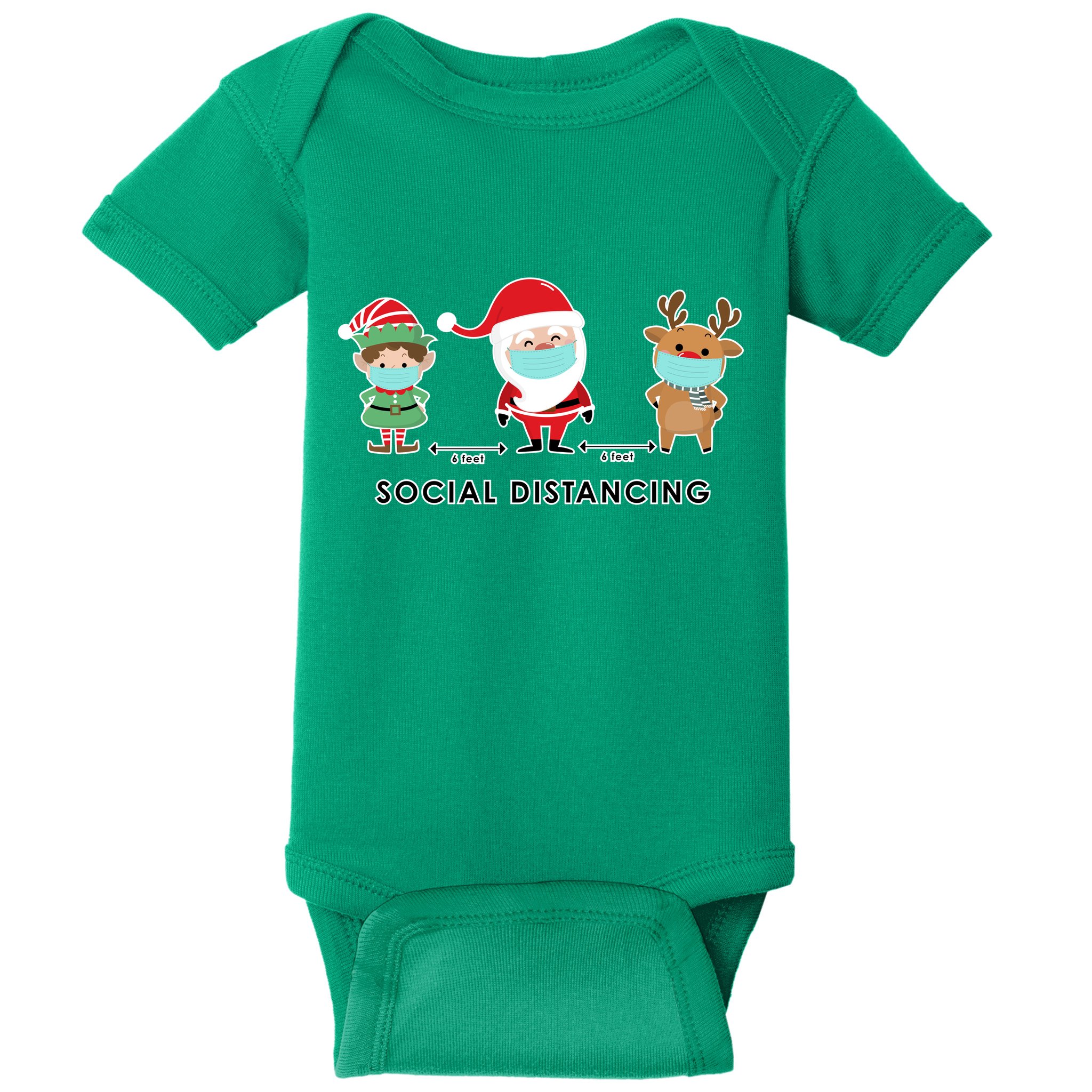 Social Distancing Funny Santa Claus Reindeer Elf Christmas Baby Bodysuit
