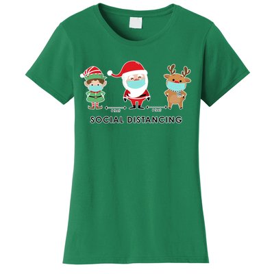 Social Distancing Funny Santa Claus Reindeer Elf Christmas Women's T-Shirt