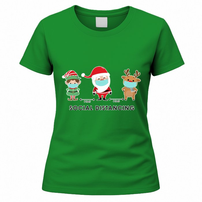 Social Distancing Funny Santa Claus Reindeer Elf Christmas Women's T-Shirt