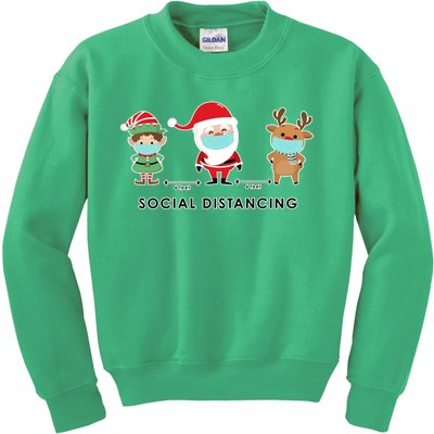 Social Distancing Funny Santa Claus Reindeer Elf Christmas Kids Sweatshirt